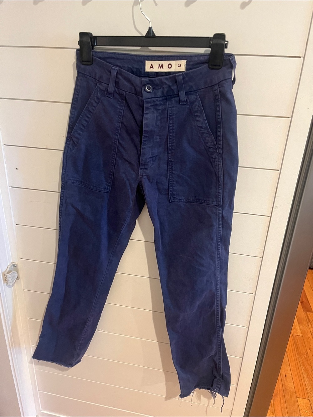 AMO Deep Blue Cotton Cargo Pants with Front Patch Pockets SX size 23